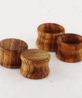 Natural Brown Wood Ear Tunnels Assorted Two Pairs Set Double Flared Expander Plugs For Ear Stretching Organic Wood Finish Ideal For 8mm To 16mm Gauges displayed.