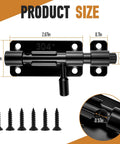 Heavy Duty 2 Piece Black 4 Inch Slide Bolt Gate Latch Kit With Smooth Operation Crafted From Hardcore 304 Stainless Steel with dimensions.
