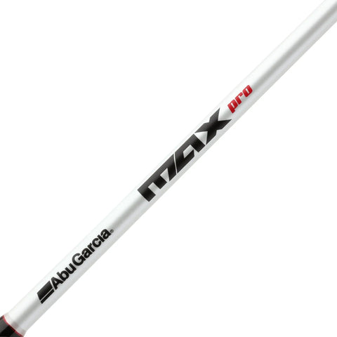 Close-up of Max Pro Spinning Rod with logo, part of Max Pro Spinning Rod And Reel Combo 6 Foot 10 Inch, Size 2500 Reel, 8 Bearings