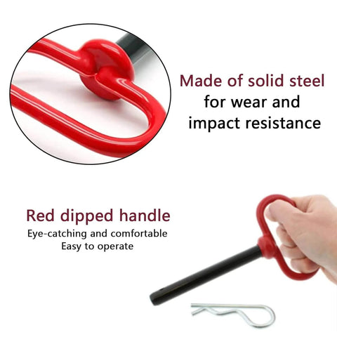 Two Pack Half Inch Clevis Hitch Pin With Clip Four Inch Long Metal Alloy Steel Trailer Hitch Pin Accessories Durable Corrosion Resistant Towing Pins For Secure Hitching On Trailers with red handle and clip