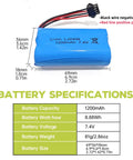 Two Pack 7.4V 1200mAh SM4P Plug Rechargeable Battery With USB Charging Cable For EC08 RC Toy Car Model Off Road Car Climbing