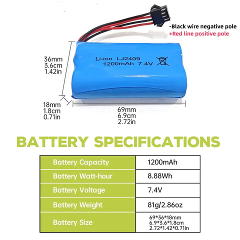 Two Pack 7.4V 1200mAh SM4P Plug Rechargeable Battery With USB Charging Cable For EC08 RC Toy Car Model Off Road Car Climbing