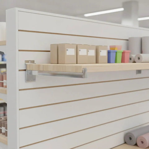 Heavy Duty Slatwall Shelf Brackets For Glass Wood Or Metal Shelving With Silver Finish 50 Pack Pro Grade Shelf Supports