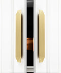 Brushed Gold Cabinet Pulls 9.75 Inch Polygon Drawer Handles 2 Pack displayed on white cabinets