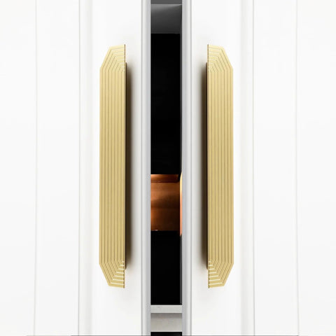Brushed Gold Cabinet Pulls 9.75 Inch Polygon Drawer Handles 2 Pack displayed on white cabinets
