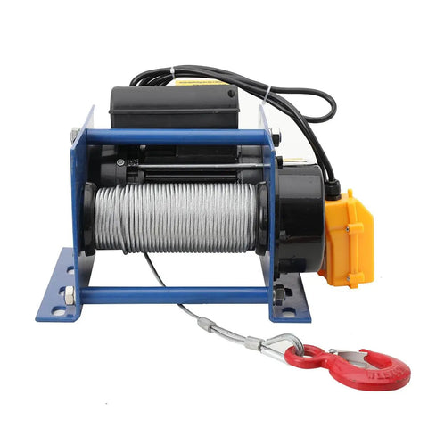 Top Tier Micro Electric Hoist Winch With Powerful 110V Motor For Garage And Factory Heavy Lifting Tasks That Handle The Toughest Jobs Around Town With Ease, showing steel cable and hook.