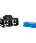 Heavy Duty Four Gauge Awg Marine Grade Inline Mini Anl Fuse Holder Featuring IP65 Sealed Waterproof Housing And Three Badass 80 100 150 Amp Fuses For Your Daily Driver Ride with a black fuse holder and blue cover.