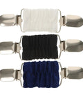 No Sweat Adjustable Spring Loaded Back Cincher Clips For Women in white, black, blue; elastic material and heavy duty alloy build.