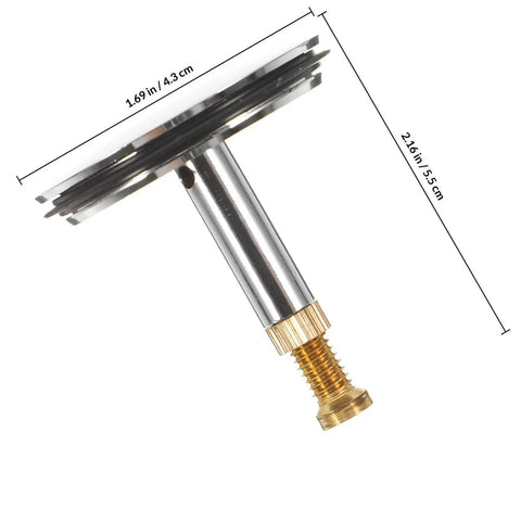 Adjustable Bathtub Drain Plug Silver Copper with Rotary Mechanism made of copper, measuring 1.69in x 2.46in for tub use.