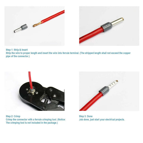Step-by-step guide using the Self Adjusting Ferrule Crimping Tool Kit With 800 Wire Terminals AWG 23 to 7 Range Ratchet Crimp Tool