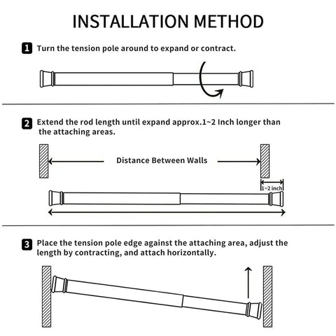 Installation diagram for Four Pack Window Security Bars Adjustable From 15.7 To 27.5 Inches For Sliding Glass Doors Lock Bars