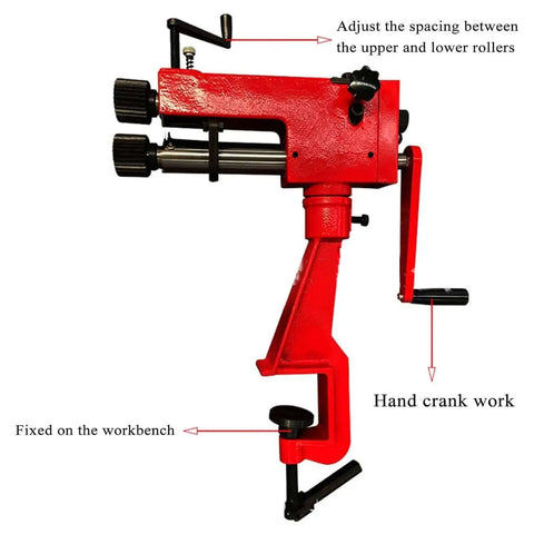 Side view of 7 Inch Sheet Metal Bead Roller Kit with 6 Dies, 22 Gauge Rotary Forming Tool, mounted on bench.