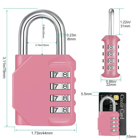 ZHEGE pink plastic 4-digit combination padlock with silver shackle for outdoor use; Amazon brand.