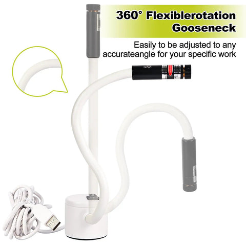 Magnetic Quilting Light With Crosshair Guide Adjustable Red Laser for straight stitching, flexible gooseneck, USB power cable.