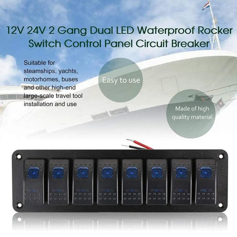 8 Gang 5 Pin On Off Waterproof Rocker Switch Panel for boats cars RVs trailers aluminum marine grade panel 12V 24V DC