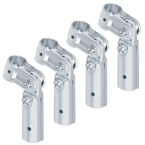 Four adjustable angle pipe clamp connectors for one inch EMT with bolts, electro galvanized steel, for locking pipes at desired angles.