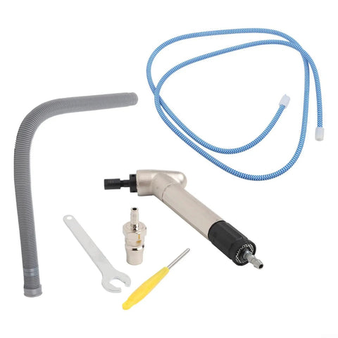 Pro Grade Pneumatic Air Die Grinder Kit inclusions: flexible hoses, air connector, steel body, wrench for bit changes.