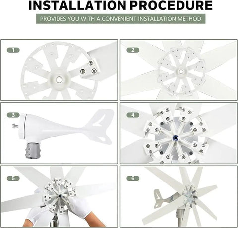Installation steps for Three Phase 5000W Vertical Axis Wind Turbine Kit With Controller for Home and Industrial Power Supply