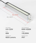 Front view of LED Machine Light 40W Explosion Proof CNC Work Light 110-220V IP67 Waterproof With 3 Row LED Beads, showing dimensions.
