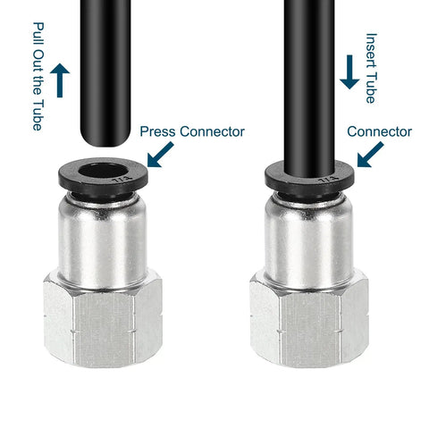 Push To Connect Air Fittings 4 Pack 10mm OD Tube To 1/4 Inch NPT Female Quick Connect Brass Nickel Plated demonstration