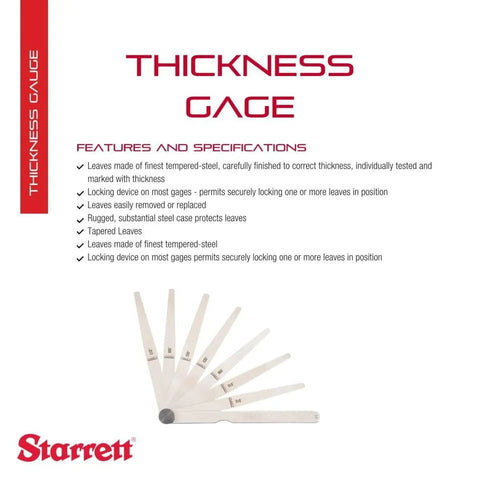 Tempered Steel Thickness Gauge With Tapered Leaves, Locking Device, Rugged Steel Case displayed with 8 extended metal leaves