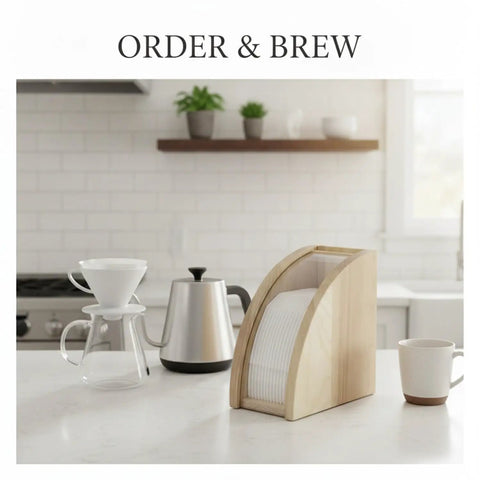 Slick Acrylic Coffee Filter Holder For Pour Over Station Straight Up Countertop Organizer Flat Paper Dispenser with filters.