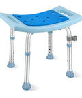Adjustable Shower Chair For Inside Shower No Fuss Setup Heavy Duty Bath Seat With 350 Lb Capacity Tool Free Assembly Senior And Elderly Bath Stool For Disabled Aluminum Leg Frame with blue seat and silver legs.