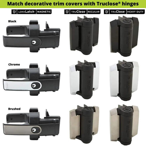 Top Shelf Magnetic Fence Gate Latch Dual Sided Locking System Easy Install Brushed Steel Finish in black, chrome, and brushed colors.