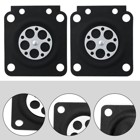 Front view of two black square metering diaphragm plates with silver circular center discs.