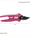 Floral Pruning Shears For Light Pruning And Deadheading Pink Rose Petal Color Dope Garden Gift For Women High Quality Plant Cutting Scissors Ergonomic Grip For Comfortable Use And Precise Cuts side view.