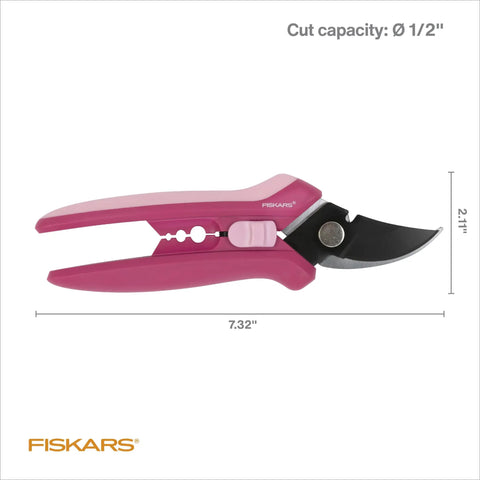 Floral Pruning Shears For Light Pruning And Deadheading Pink Rose Petal Color Dope Garden Gift For Women High Quality Plant Cutting Scissors Ergonomic Grip For Comfortable Use And Precise Cuts side view.