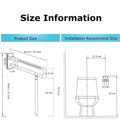 Folding Toilet Grab Bar With 180 Degree Flip Up Design No Slip Shower Hand Rail dimensions and installation guide