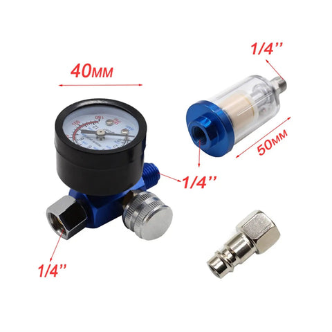 Killer Paint Spray Gun Air Pressure Regulator With Built In Gauge And 1/4 Inch Thread Pneumatic Filter Unit, showing gauge and filter.