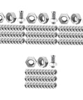 200 Piece Stainless Steel Hex Nuts Heavy Duty Hardware Fasteners arranged on a flat surface for repair assembly and fabrication jobs.