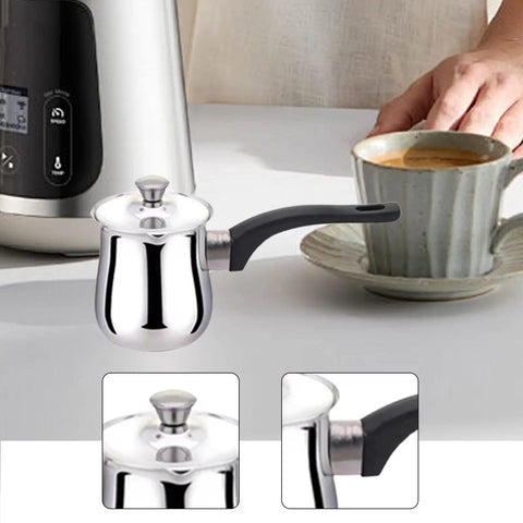 All In One Stainless Steel Turkish Coffee Pot Teapot And Chocolate Melting Pan 900ml Capacity on a kitchen counter