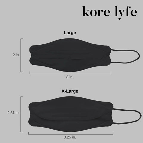 Ten Pack Extra Large Black KF94 Face Masks With Premium Filtration And Comfortable Breathability Made In Korea size comparison