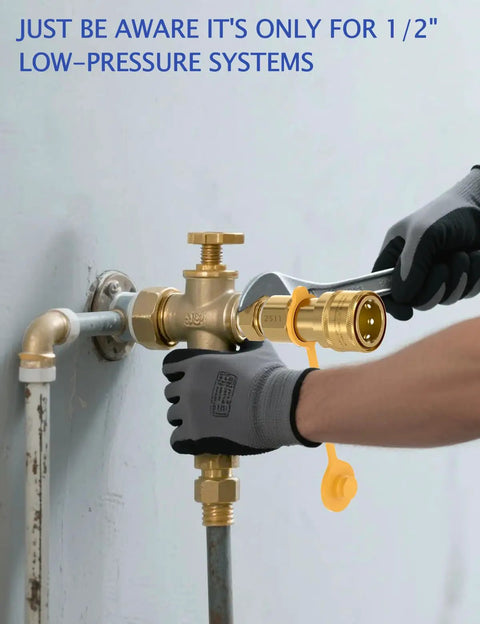 Half Inch Natural Gas Quick Connect Fittings Kit With Solid Brass Propane Hose Adapter being installed