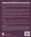 Book cover for Industrial Network Security, purple background, white title text, publisher logos at bottom.