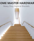 Wood staircase with Stair Hand Rail Brackets Heavy Duty Satin Nickel Zinc Alloy, showing installation in modern home.