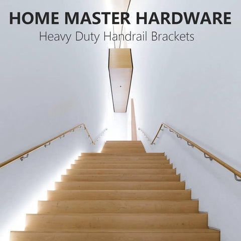 Wood staircase with Stair Hand Rail Brackets Heavy Duty Satin Nickel Zinc Alloy, showing installation in modern home.