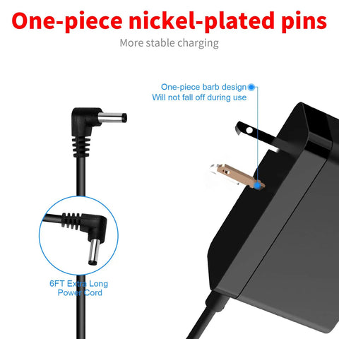 Beast Replacement Charger For VACMOP Pro with 6 Ft Cable showing one-piece nickel-plated pins and L-shaped connector.