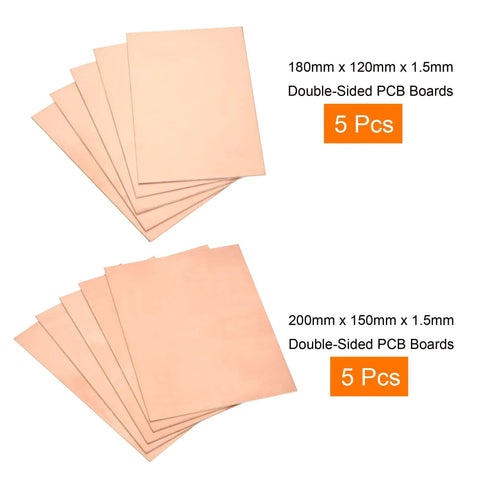 Copper Clad FR4 Double Sided Prototyping PCB Boards For Circuits Projects Pack Of 10 180mm X 120mm Or 200mm X 150mm 1.5mm Thick
