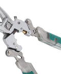 Close-up of Heavy Hitter Multifunctional Wire Stripper With Crimper Cutter And Non Contact Voltage Tester with steel jaws.