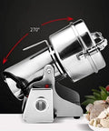 Electric Grain Mill Grinder for Home Use, 270-degree rocking stainless steel design, with control panel, spice grinding.