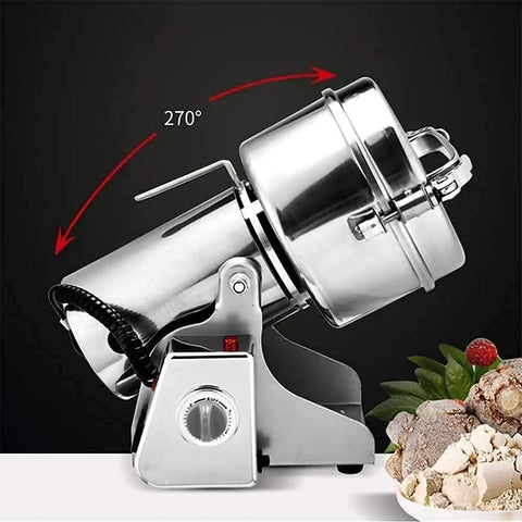 Electric Grain Mill Grinder for Home Use, 270-degree rocking stainless steel design, with control panel, spice grinding.