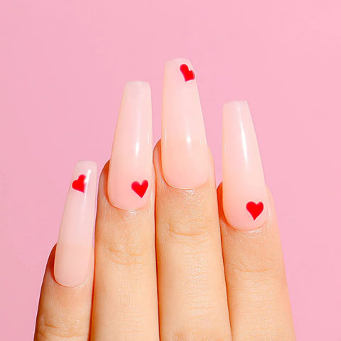 Soak Off UV LED Hema Free Nude Gel Nail Polish Set 4x10ml Natural Sheer Pink Colors Long Lasting 28 Plus Days on nails with hearts