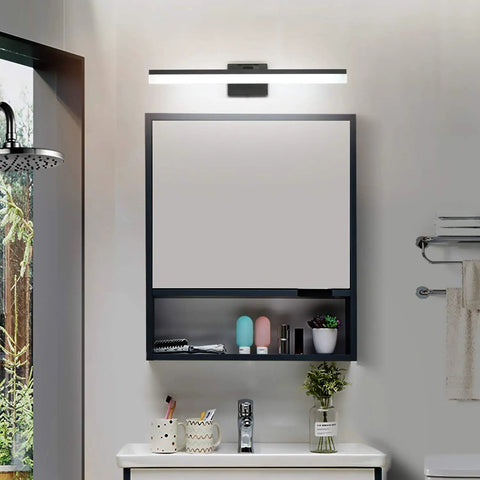24 Inch LED Modern Matte Black Bathroom Vanity Light Over Mirror Bar With 180 Degree Up Down Adjustment For Shadow Free Grooming
