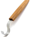 High Carbon Steel Right Handed Hook Knife For Wood Carving Spoon Gouging With Killer Sharp Edge Rugged Oak Handle Pro Whittling Tool For Bowls And Weekend Projects, angled view.