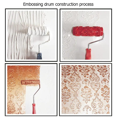 7-Inch Grain Pattern Rubber Paint Roller For Walls With Super Smooth Glide And No Sweat Texture Work For Home Office Or Shop Decoration And Solid Quality Painting Finish Every Day, showing embossing process stages.