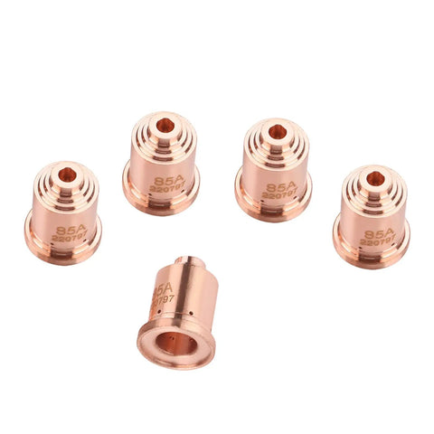 Top Tier 5-Pack Copper Nozzle Tips For 85A Plasma Cutter Torch, durable copper tips with 0.59 inch diameter for efficient cutting.